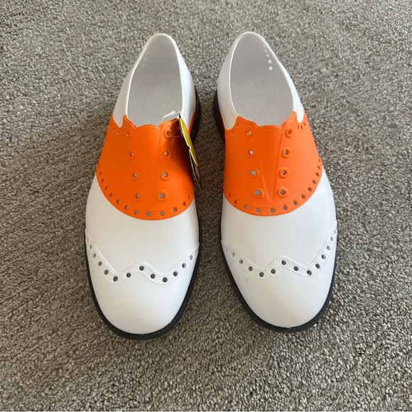 Biion The Oxford Mens 4 Women's 6 Spike-less Saddle Golf Shoes White Orange - Picture 2 of 7
